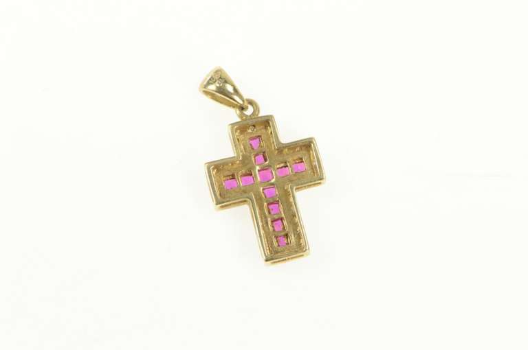 10K Yellow Gold Princess Syn. Ruby Diamond Accent Cross Pendant