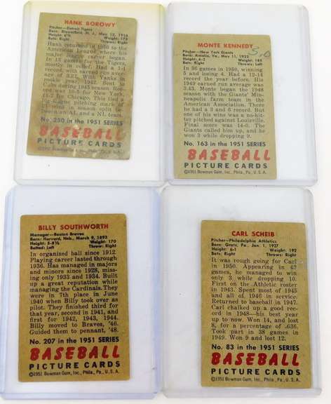 4 Bowman Gum 1951 Baseball Cards