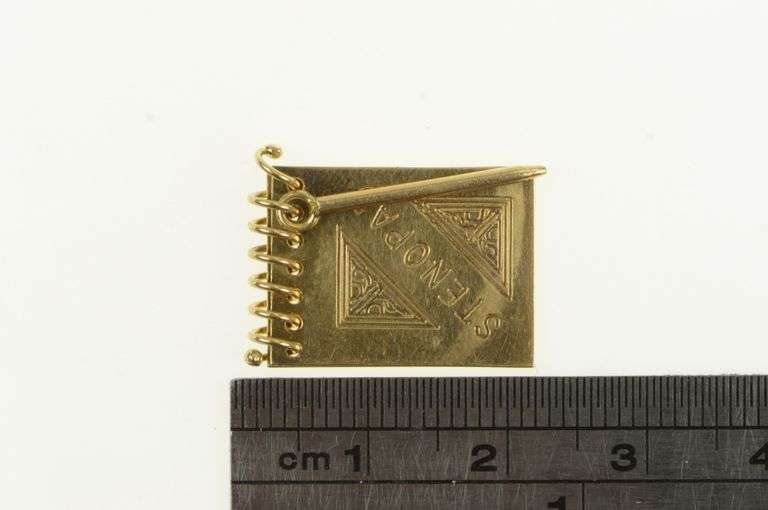14K Yellow Gold Steno Note Pad Articulated Writer Charm/Pendant