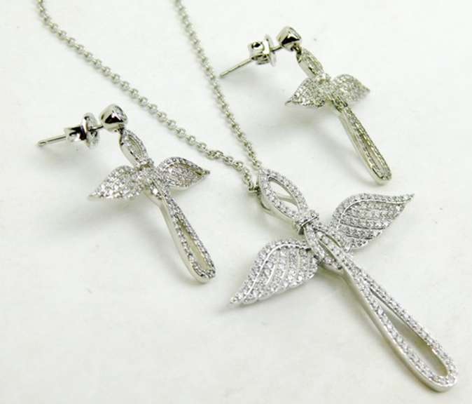 Sterling Angel Cross Necklace & Matching Earrings