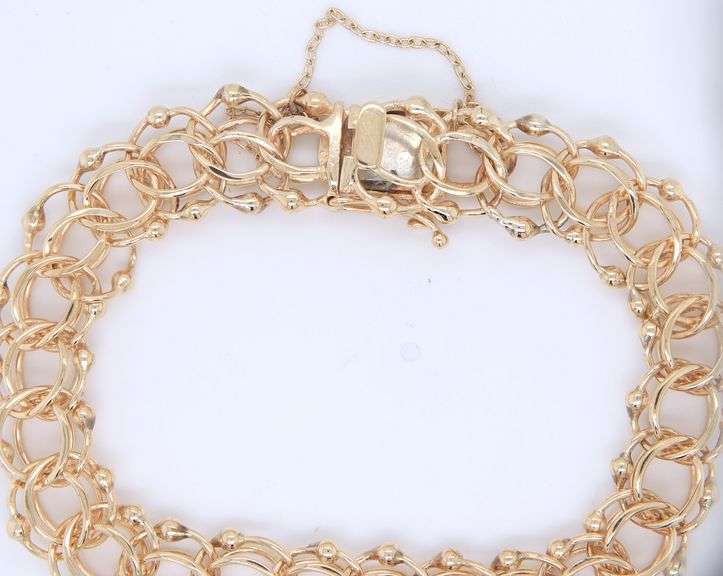 Vintage Yellow Gold Double Loop Charm Bracelet