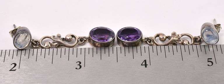 Moonstone And Amethyst Earrings In Sterling Silver