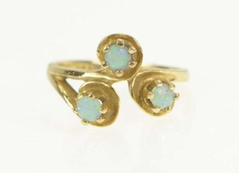 14K Yellow Gold Vintage Natural Opal Swirl Design Statement Ring