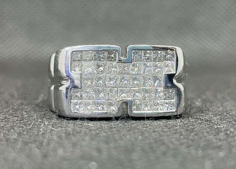 PRINCESS CUT DIAMOND MENS 14K WHITE GOLD RING