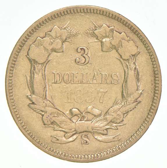 1857-S $3 Indian Princess Head Gold Three-Dollar Piece