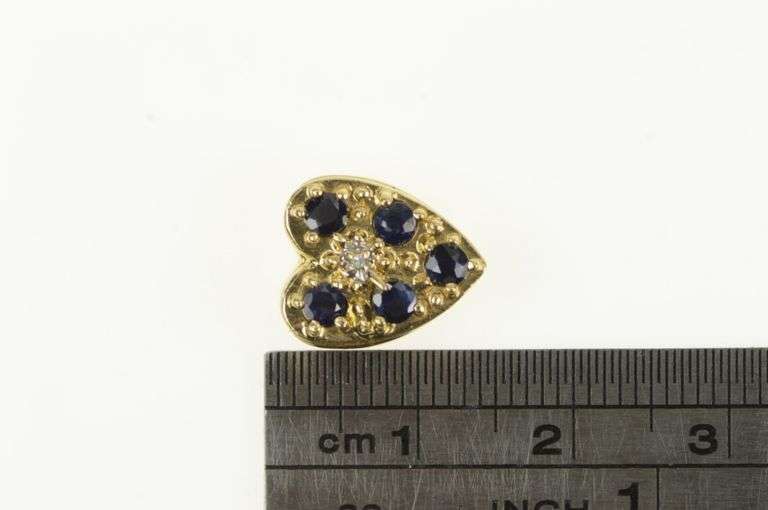 14K Yellow Gold Sapphire Diamond Heart Slide Bracelet Charm/Pendant