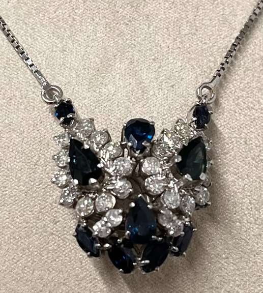 14kt Solid Gold, Blue Sapphire, & Diamond Butterfly Necklace