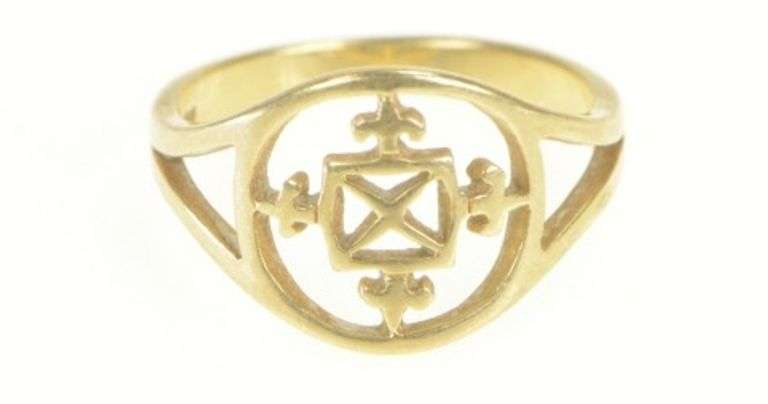 9K Yellow Gold Ornate Geometric Filigree Vintage Statement Ring