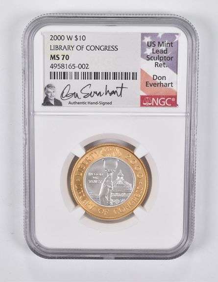 MS70 2000-W $10 Library Of Congress Bimetal Commemorative Everhart NGC