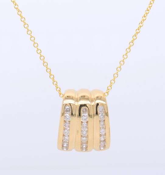 Handsome Three Row Diamond Slider Pendant on Chain in Yellow Gold