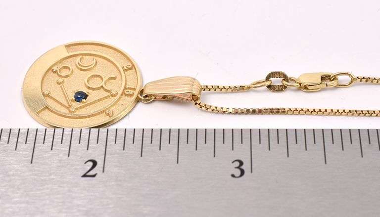 Noble Taurus Pendant Necklace With Blue Sapphire Gem In 14K Yellow Gold