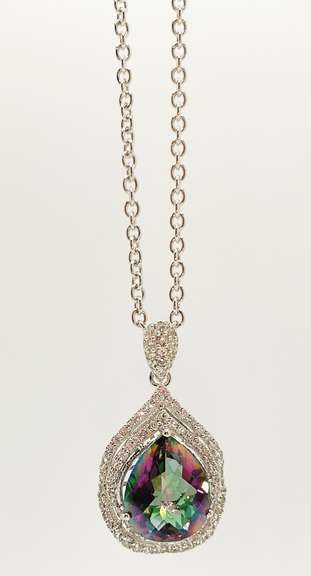 Fabulous Large 10.00 Carats Pear Shaped Mystic Topaz and White Topaz in Sterling Sliver Pendant Necklace
