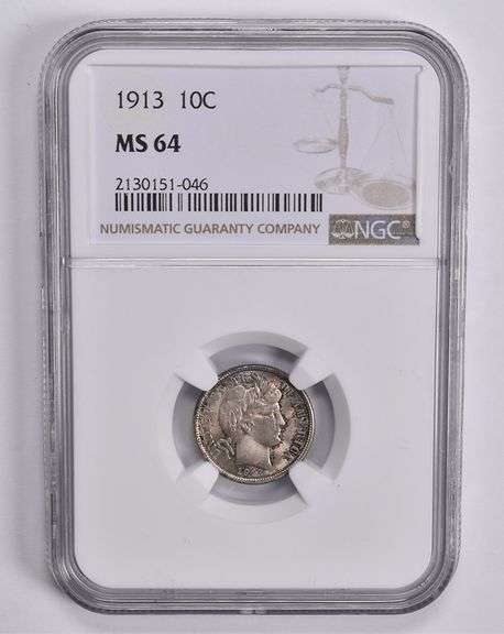MS64 1913 Barber Dime NGC