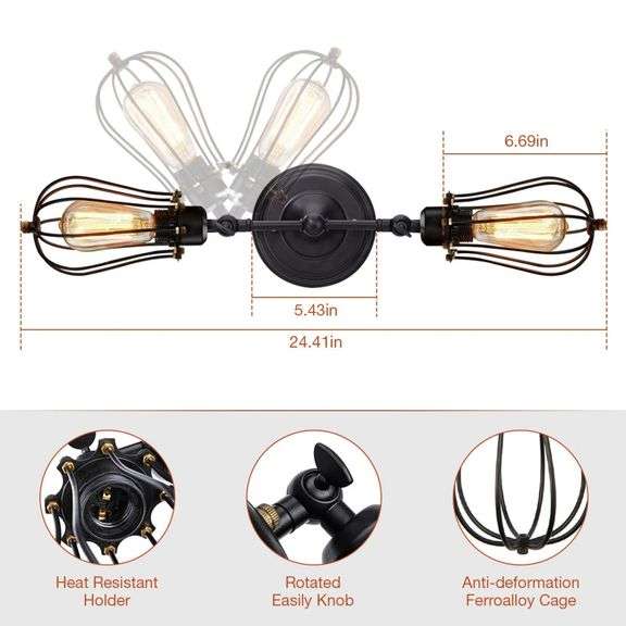 110V Wall Sconce 2-Light Metal Industrial Cage Light