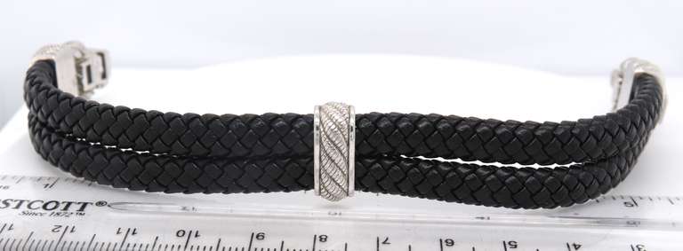 Judith Ripka Cubic Zirconia 925 Sterling Silver Black Rubber Bracelet
