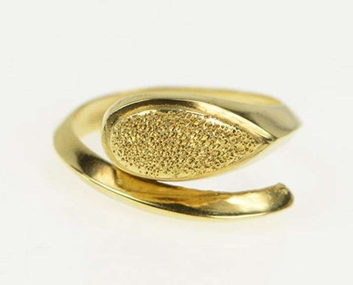 14K Yellow Gold Textured Tear Drop Wrap Vintage Statement Ring