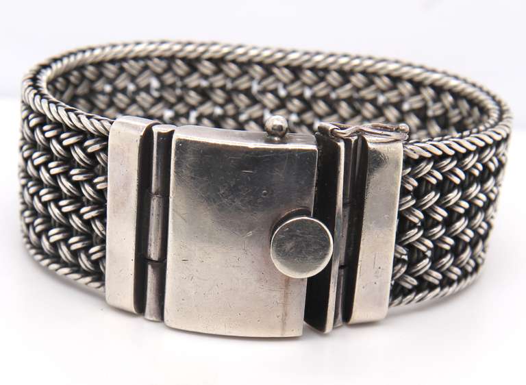 Vintage 925 Sterling Silver Wide Braided Bracelet