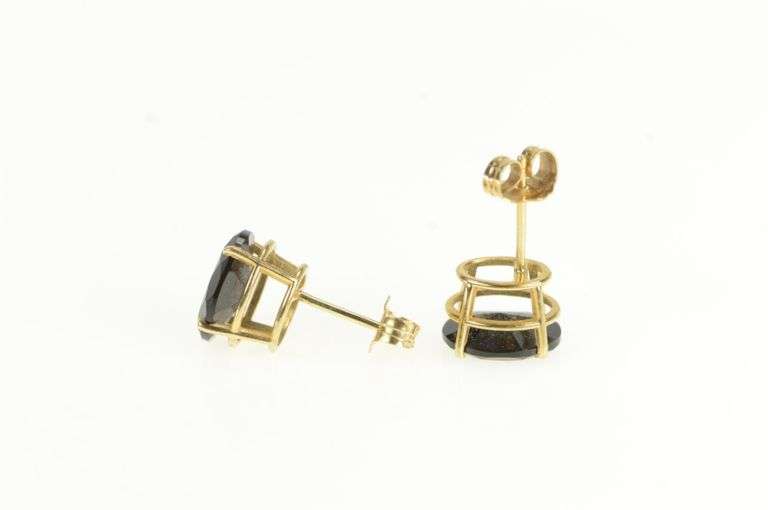 14K Yellow Gold Oval Black Onyx Solitaire Vintage Stud Earrings