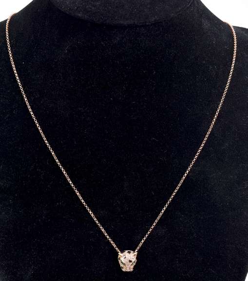 Tsavorite Garnet And Diamond Jaguar Head Pendant In 14K Rose Gold