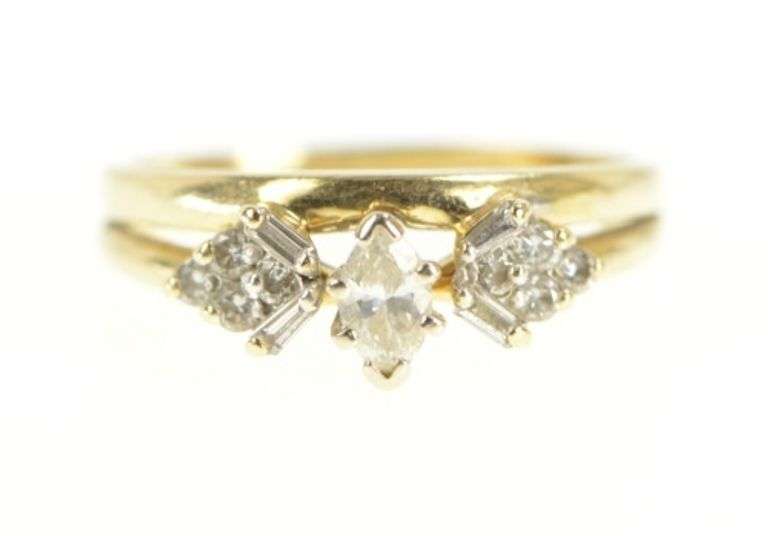 14K Yellow Gold 0.65 Ctw Marquise Diamond Bridal Engagement Ring