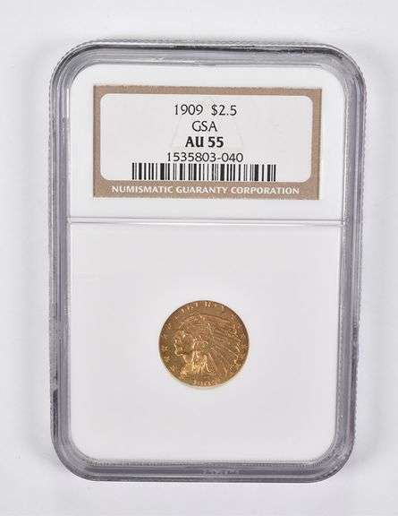 AU55 1909 $2.50 Indian Head Gold Quarter Eagle NGC GSA