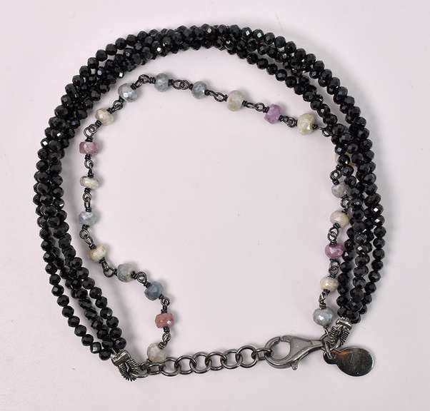 Black And Colorful Beaded Bracelet In Sterling Silver