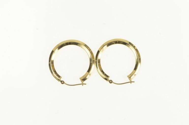 14K Yellow Gold 25.5mm Ridged Vintage Statement Hoop Earrings
