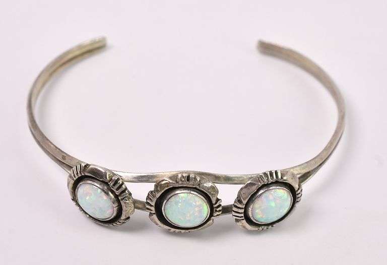 Opal Cuff Bracelet In Sterling Silver