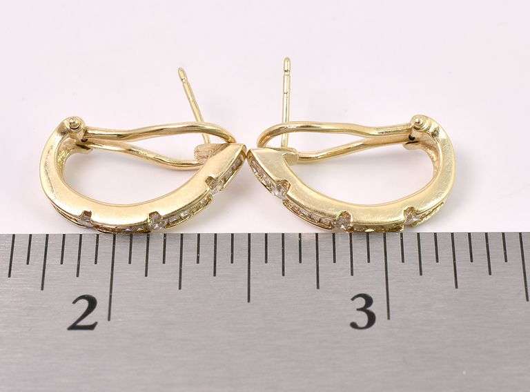 Beautiful Diamond J-Hoop Earrings In 14K Yellow Gold
