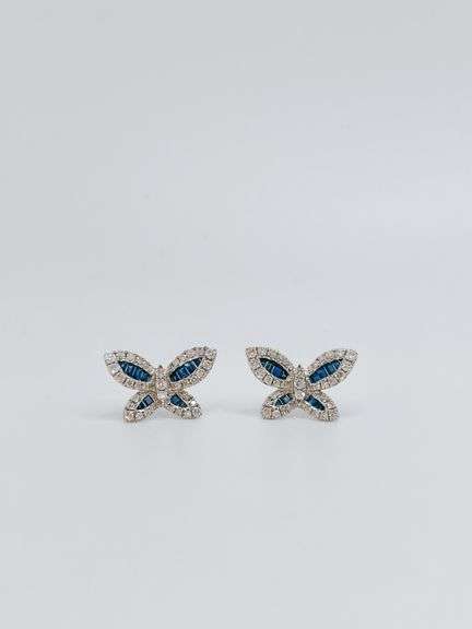 Darling 18kt White Gold Diamond and Sapphire Butterfly Studs