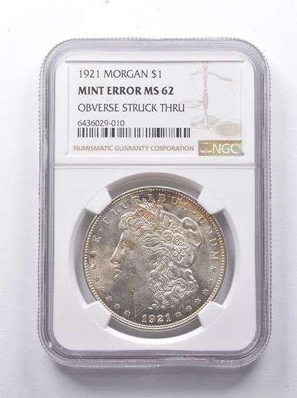 MINT ERROR MS62 1921 Morgan Silver Dollar OBV Struck Thru NGC