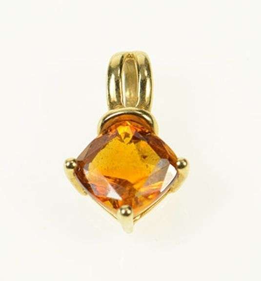 14K Yellow Gold Cushion Syn. Citrine Solitaire Statement Pendant