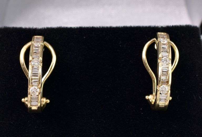 Beautiful Diamond J-Hoop Earrings In 14K Yellow Gold