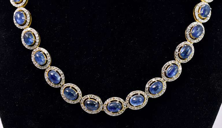 Jaw Dropping Brand New European Oval Cabochon-Cut 45.00CTW Kyanite & 12.00CTW Diamond Necklace