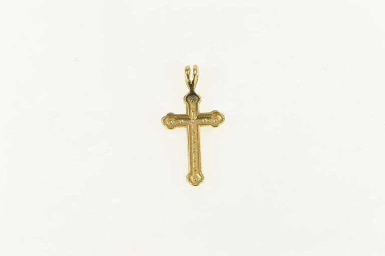 14K Yellow Gold Diamond Ornate Cross Classic Christian Pendant