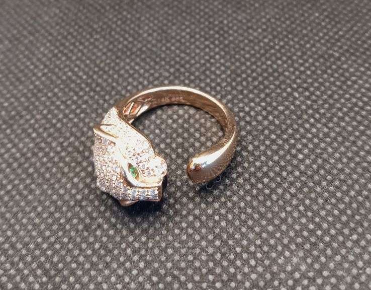 WOMEN'S 14K PAVE DIAMOND PANTHER RING WITH 1.15 CT OF NATURAL DIAMOND AND 2 EMERALDS 0.04CT