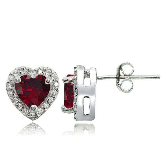 Created Ruby and White Topaz Earrings