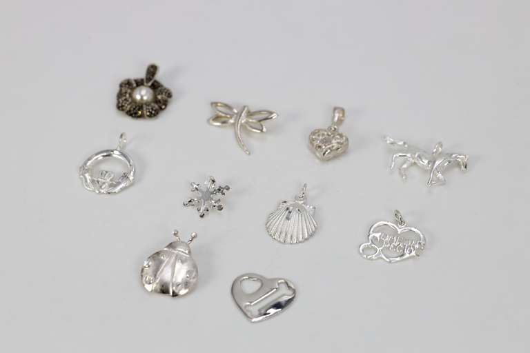 .925 Sterling Silver Charm Set Lot of 10 Charms/Pendants