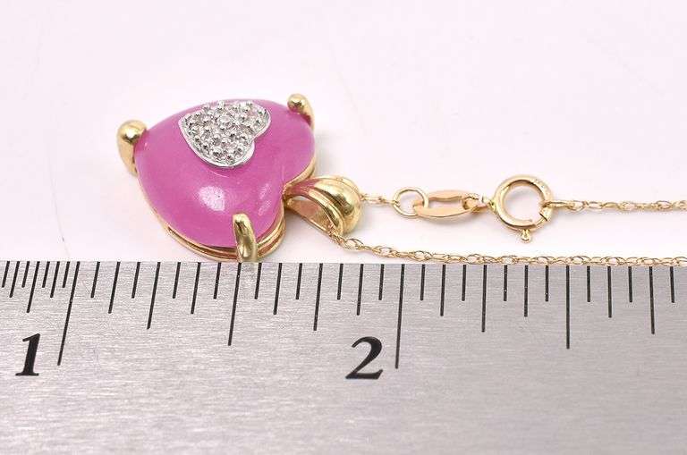 Pink Gem Heart Pendant Necklace In 14K Yellow Gold
