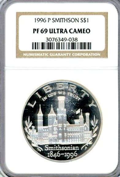 1996-P Proof Smithsonian Commemorative Silver Dollar in NGC PF69 Ultra Cameo