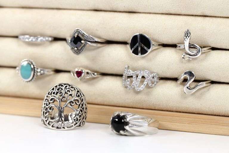 Sterling Silver Curated Ring Assortment Various Sizes & Styles (10 Ring Lot)