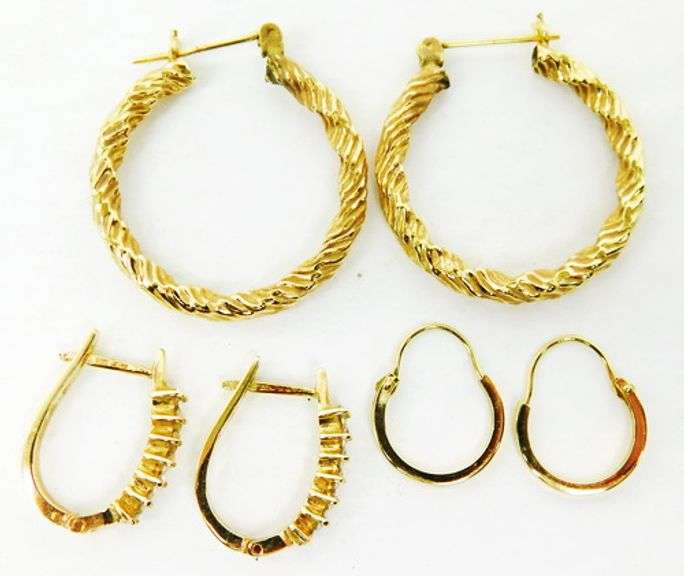 3 Pairs 14K Yellow Gold Hoop Earrings