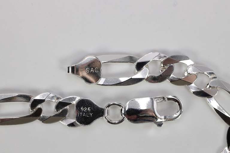 Men's 8mm Solid .925 Sterling Silver Flat Figaro Chain Link Italy Bracelet 8" inch