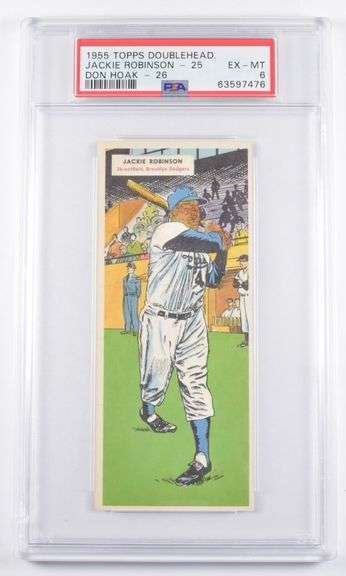 6 EX MT Jackie Robinson Hoak Dodgers 1955 Topps Doublehead PSA