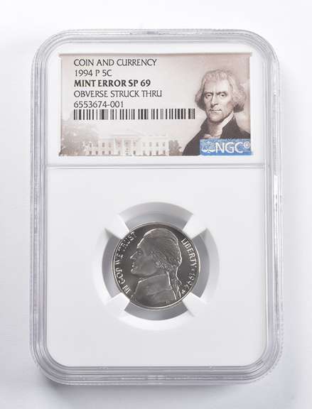 Error SP69 1994-P Jefferson Nickel Coins & Currency OBV Strck Thru NGC