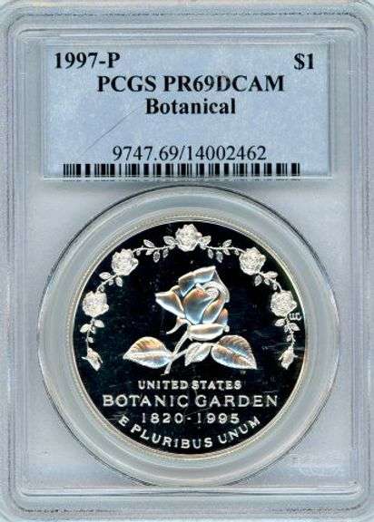 1997-P Proof Botanical Gardens Commemorative Silver Dollar in PCGS PR69DCAM