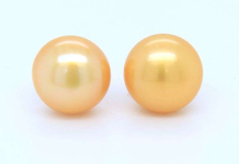 Elegant Yellow Gold Golden Pearl Stud Earrings