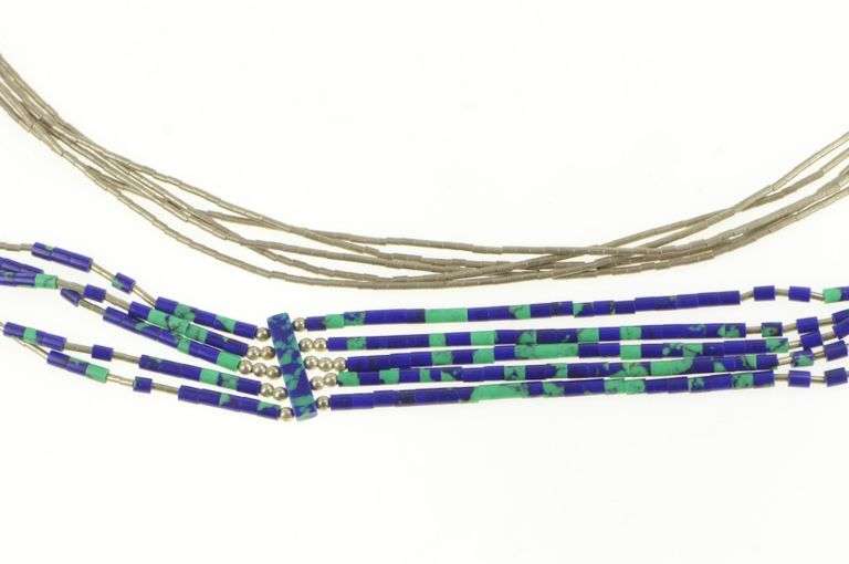 Sterling Silver Azurite Beaded Liquid Silver Southwestern Necklace