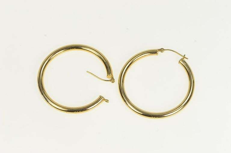 14K Yellow Gold 35.3mm Classic Vintage Statement Hoop Earrings