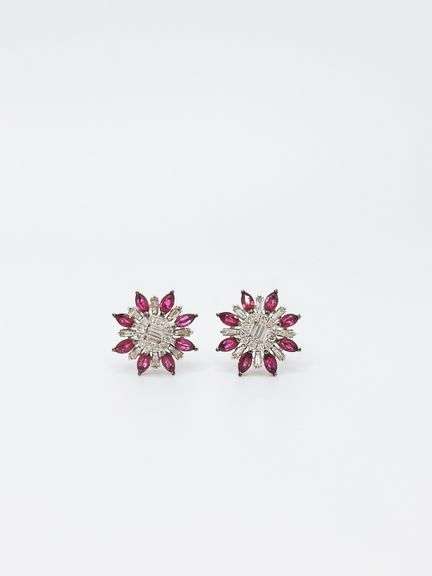 Floral 18kt White Gold Diamond and Ruby Studs